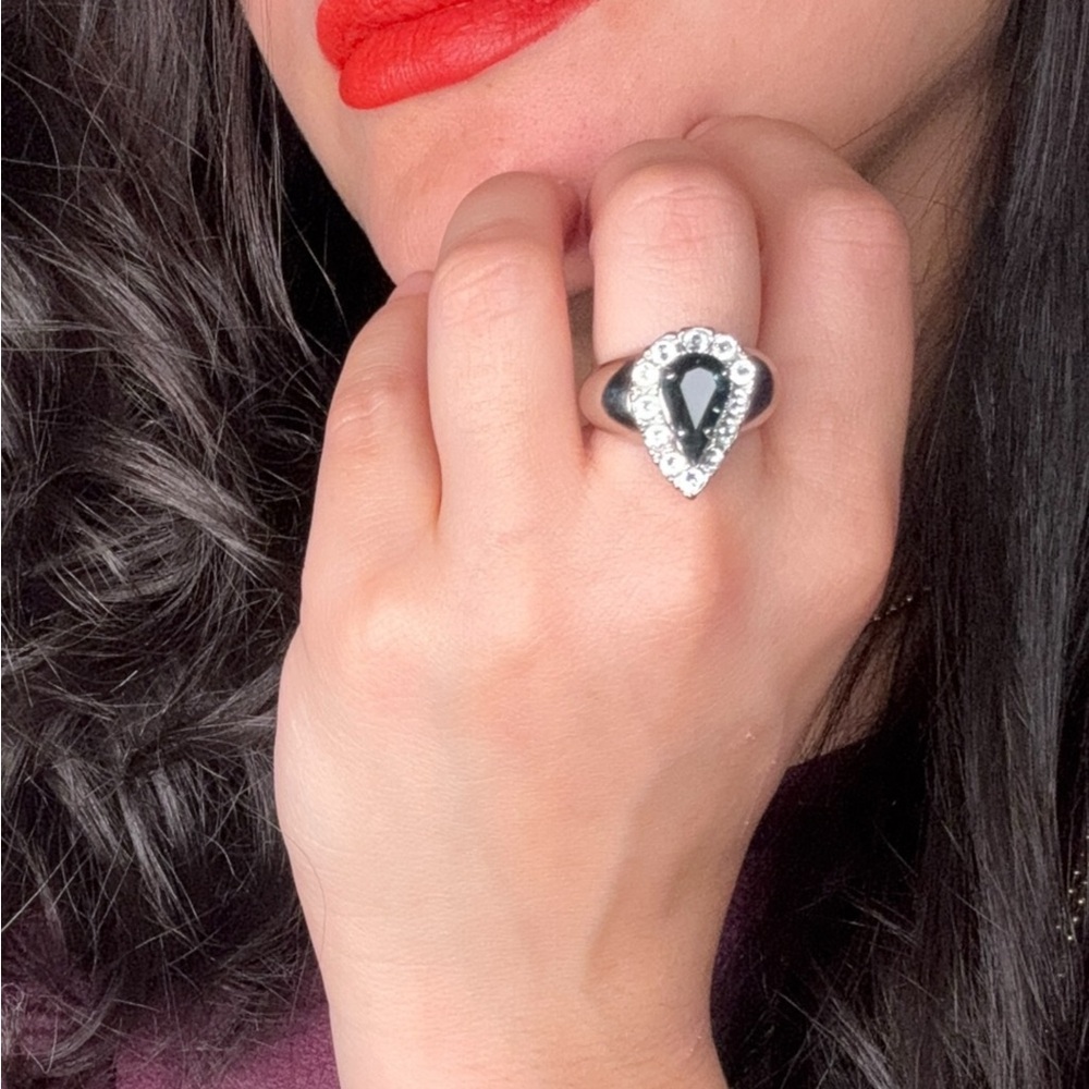 Saint Laurent Silver Ring Teardrop Blue Stone Size 7 - Picture 2 of 9